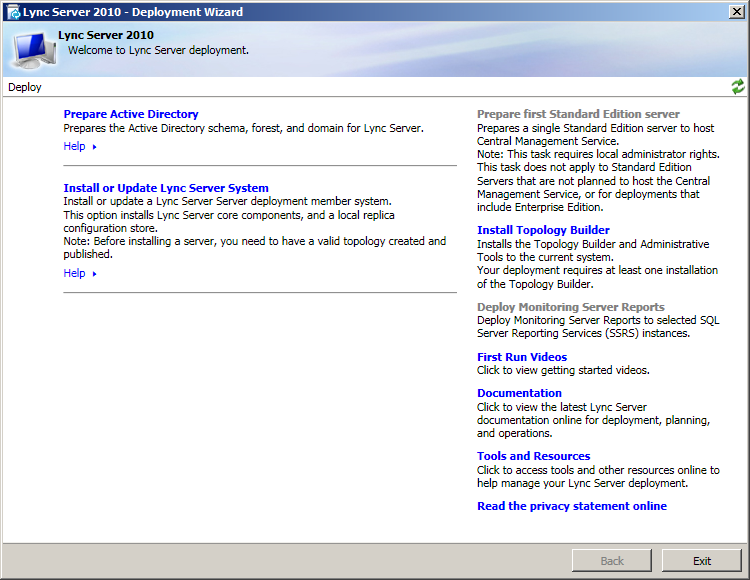 Lync Server 2010 Deployment Wizard